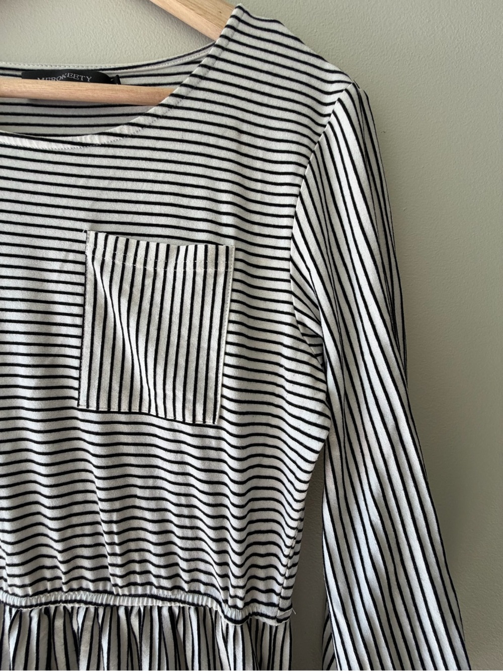 Striped Black & White Midi Dress with Pocket - Picture 3 of 7